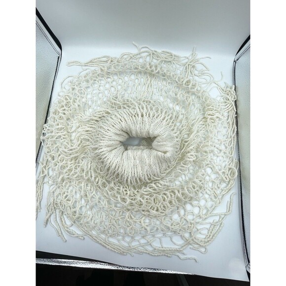 Unisex Crochet Fringe Scarf Beige 76 in x 9 In - Picture 4 of 11